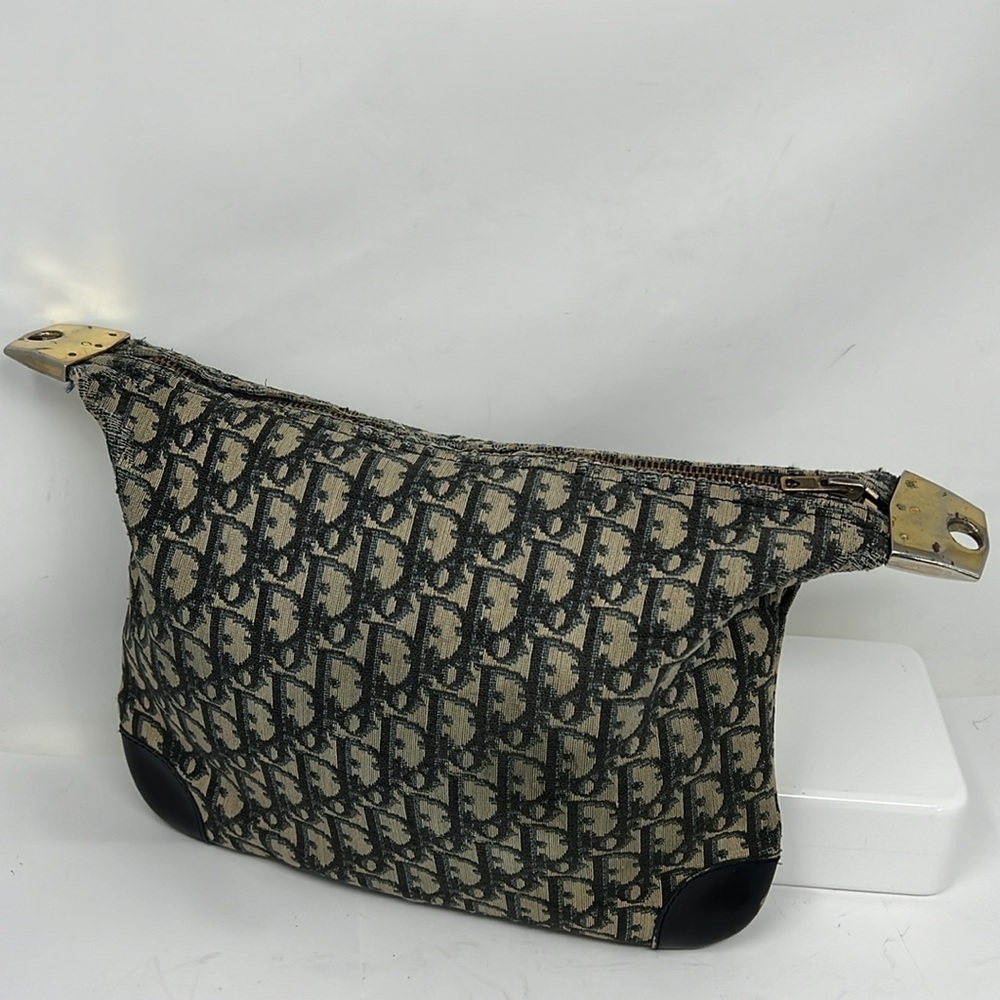 Vintage 1970’s Blue Beige Jacquard Zip Top Shoulder Crossbody Clutch Bag - Picture 4 of 16